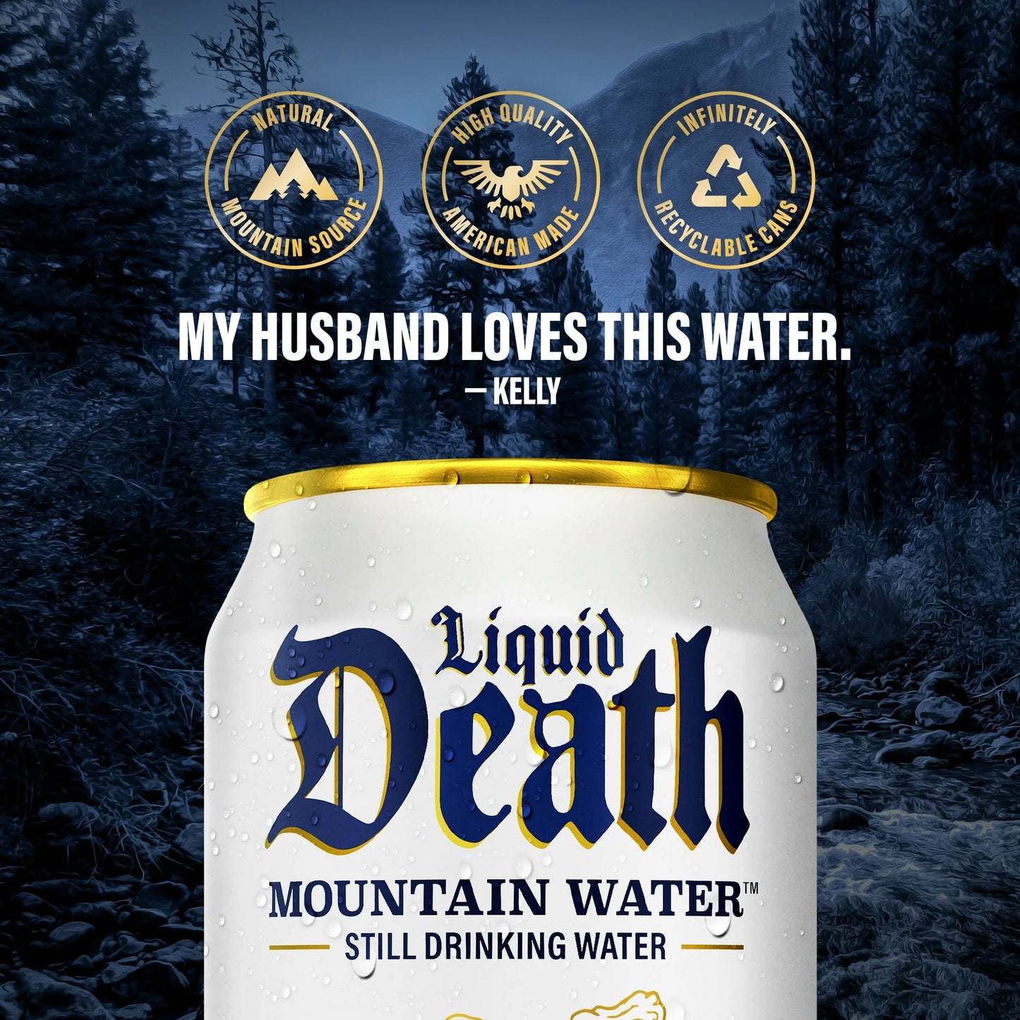 Liquid Death, Still Mountain Water, 6-Pack (12oz Cans), Natural Mountain Source, Infinitely Recyclable Ice-Cold Cans