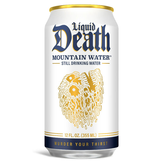 Liquid Death, Still Mountain Water, 6-Pack (12oz Cans), Natural Mountain Source, Infinitely Recyclable Ice-Cold Cans