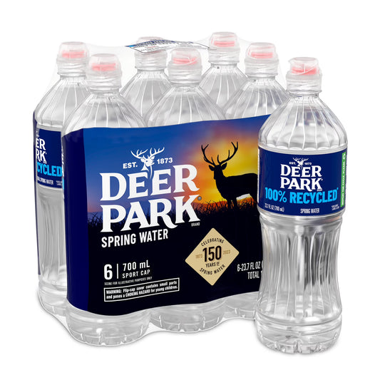 Deer Park Spring Water, Sport Cap, 23.7 fl oz, 6-pack Plastic Bottles