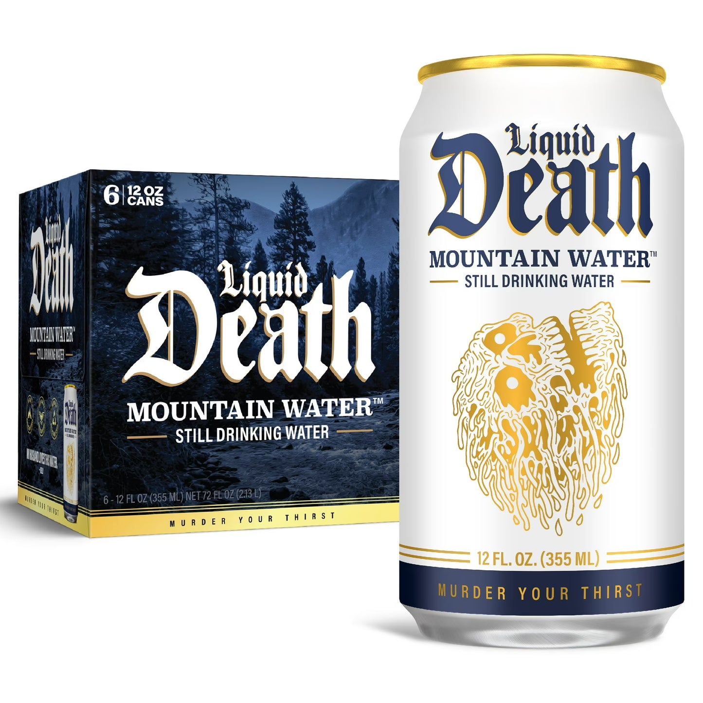 Liquid Death, Still Mountain Water, 6-Pack (12oz Cans), Natural Mountain Source, Infinitely Recyclable Ice-Cold Cans